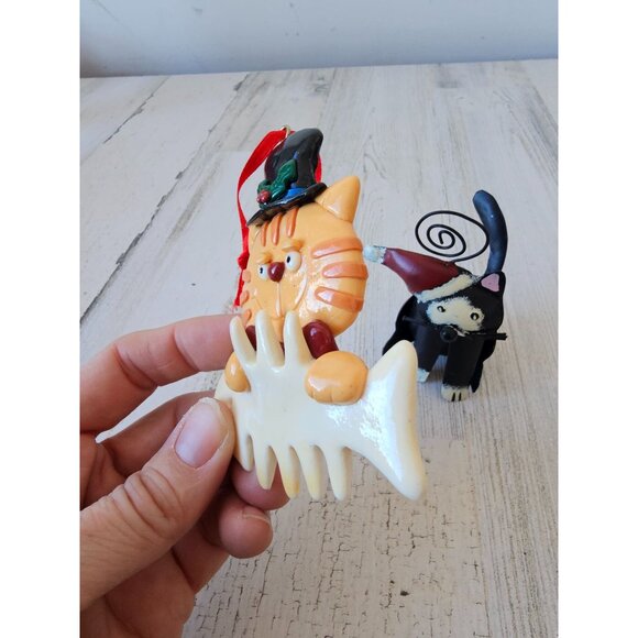 Vintage cat fishbone metal decor ornament set‎ Xmas tree - Picture 3 of 11